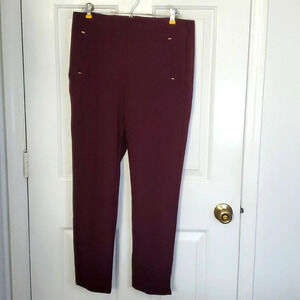 Like New Chico's Womens Stretch Pants Burgundy with Gold Accents Stretch Waist